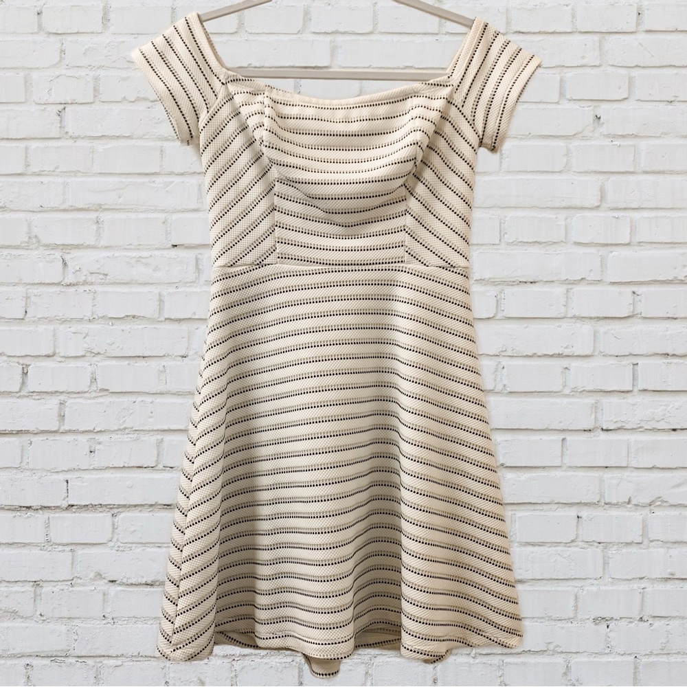 Lush Off-the-shoulder Striped Skater Dress
